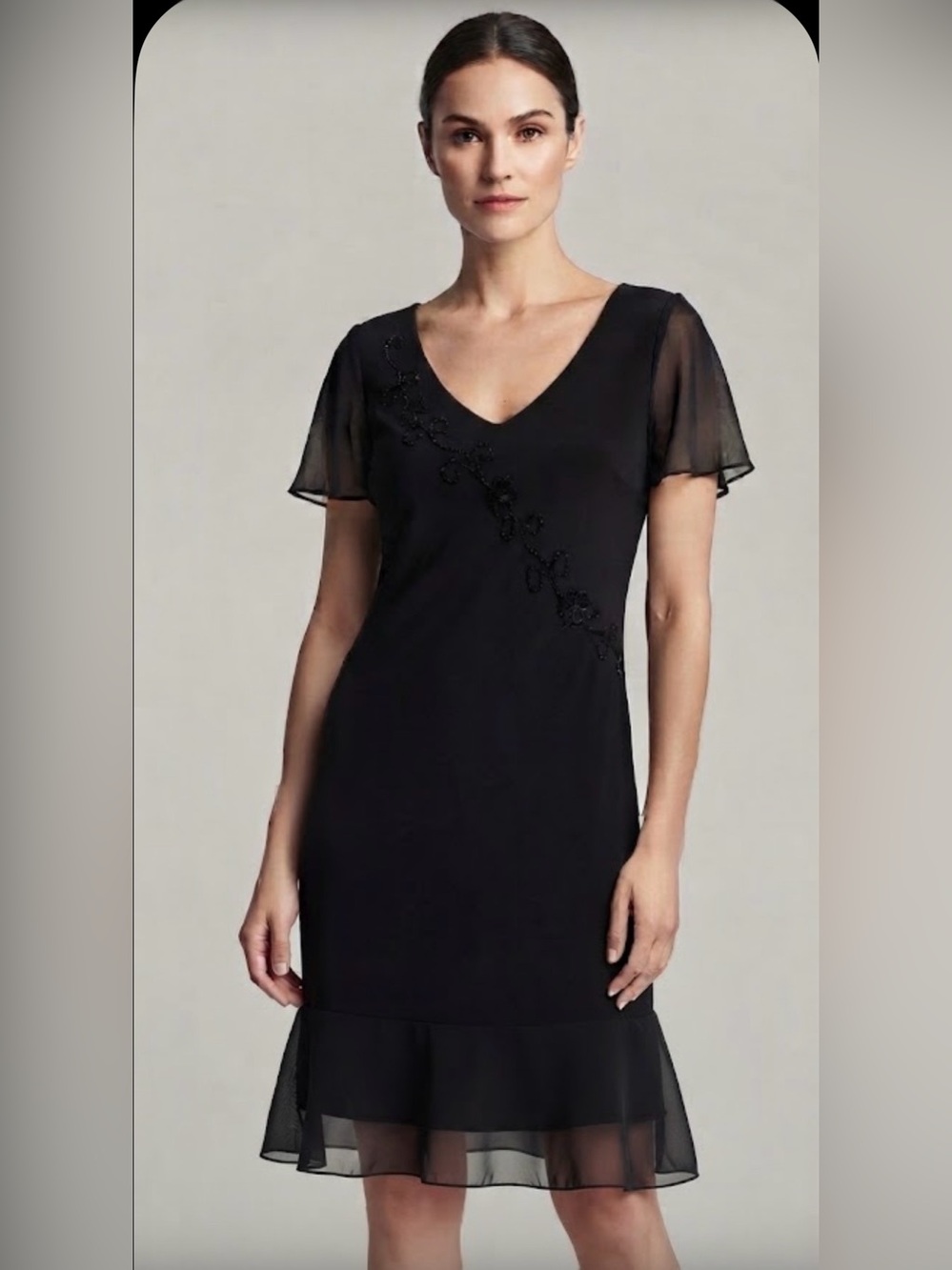 Dress barn dress size 10 black slinky with flutter sleeves